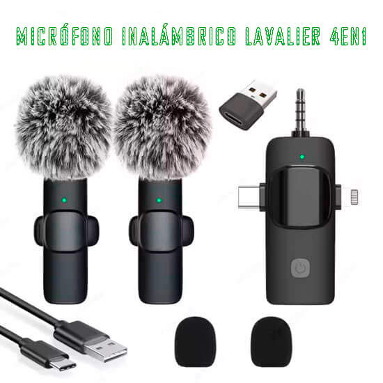 Micrófono inalámbrico Lavalier 4en1